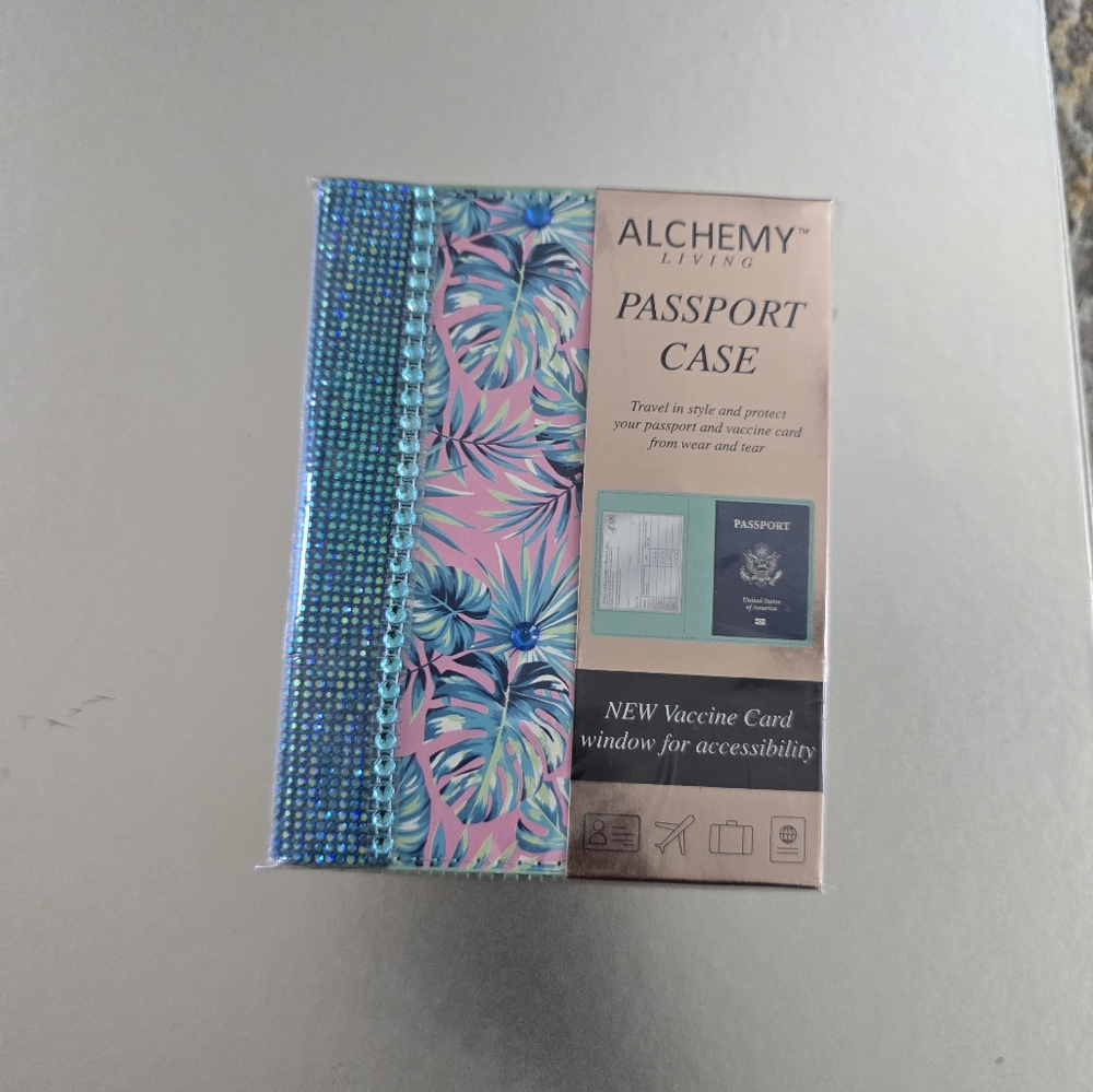 Alchemy Pink and Blue Bling Tropical Passport Case - Picture 9 of 9